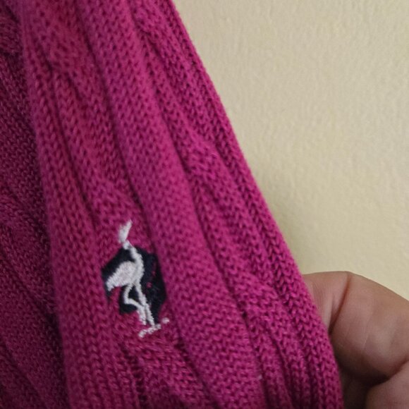 Fairway & Greene Berry Fuschia CableKnit V-neck Sweater Mercerized Cotton Size L - Picture 4 of 7